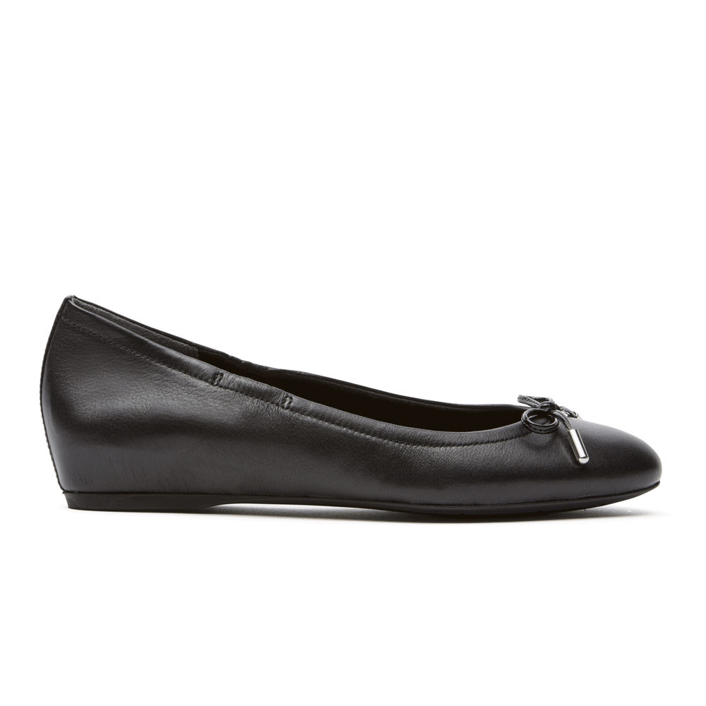 Rockport Womens Flats Black - Total Motion Hidden Wedge Tied Ballet - UK 738-XTGPAJ